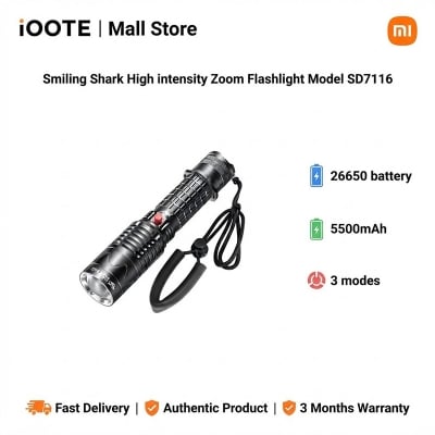 Picture of Smiling Shark High intensity Zoom Flashlight Model SD7116 | 3 Months Warranty - Black