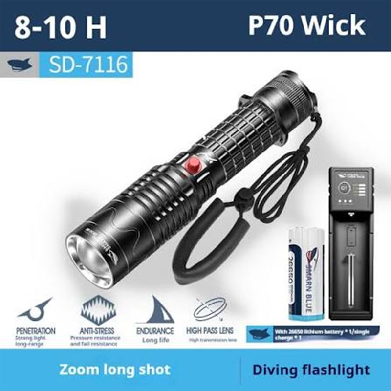 Picture of Smiling Shark High intensity Zoom Flashlight Model SD7116 | 3 Months Warranty - Black