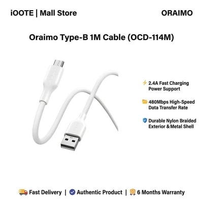 Picture of Oraimo Type-B 1M Cable (OCD-114M) | 6 Months Warranty - White