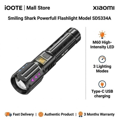 Picture of Smiling Shark Powerfull Flashlight Model SD5334A | 3 Months Warranty - Black