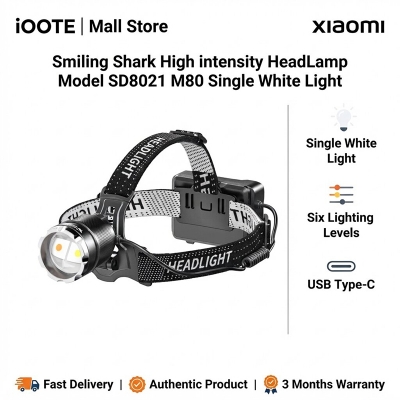 Picture of Smiling Shark High intensity HeadLamp Model SD8021 M80 Single White Light | 3 Months Warranty - Black