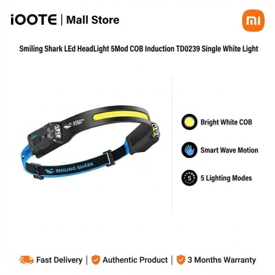 Picture of Smiling Shark LEd HeadLight 5Mod COB Induction TD0239 Single White Light | 3 Months Warranty - Black