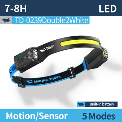 Picture of Smiling Shark LEd HeadLight 5Mod COB Induction TD0239 Single White Light | 3 Months Warranty - Black