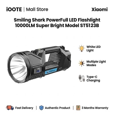 Picture of Smiling Shark PowerFull LED Flashlight 10000LM Super Bright Model ST5123B | 3 Months Warranty - Black