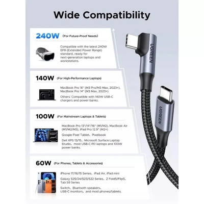 Picture of UGREEN USBC to USB C Cable 85225 (L536) | 18 Months Warranty - Black