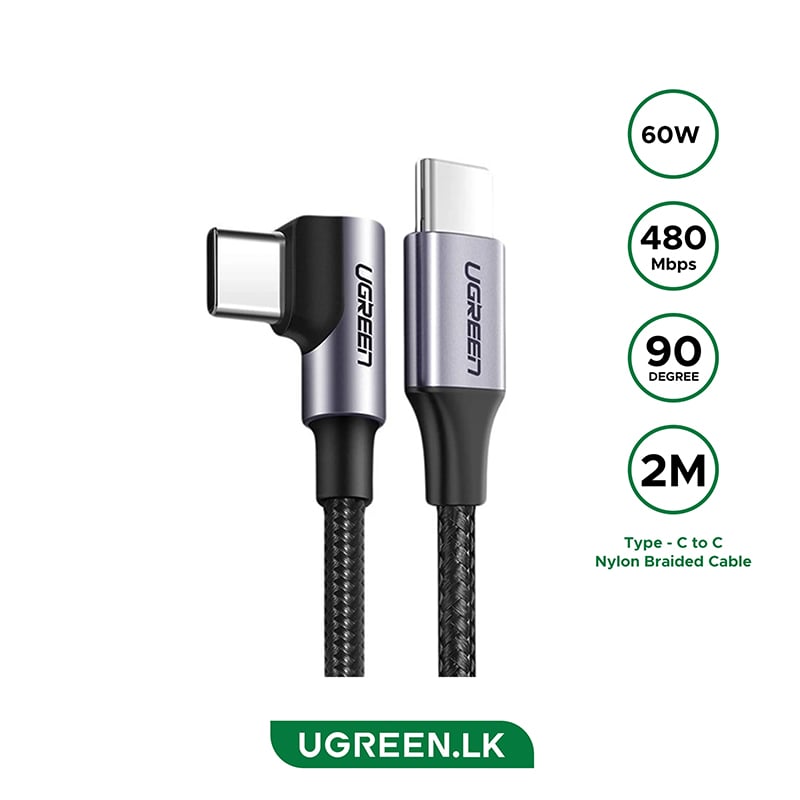 Picture of UGREEN USBC to USBC PD Fast Charging 90 Degree Cable 3A Max 50125 (US255) 2m | 18 Months Warranty - Black