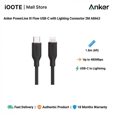 Picture of Anker PowerLine III Flow USB-C with Lighting Connector 2M A8663 Black | 18 Months Warranty - Black