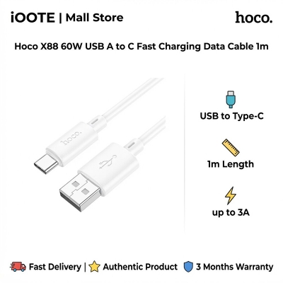 Picture of Hoco X88 60W USB A to C Fast Charging Data Cable 1m | 3 Months Warranty - White