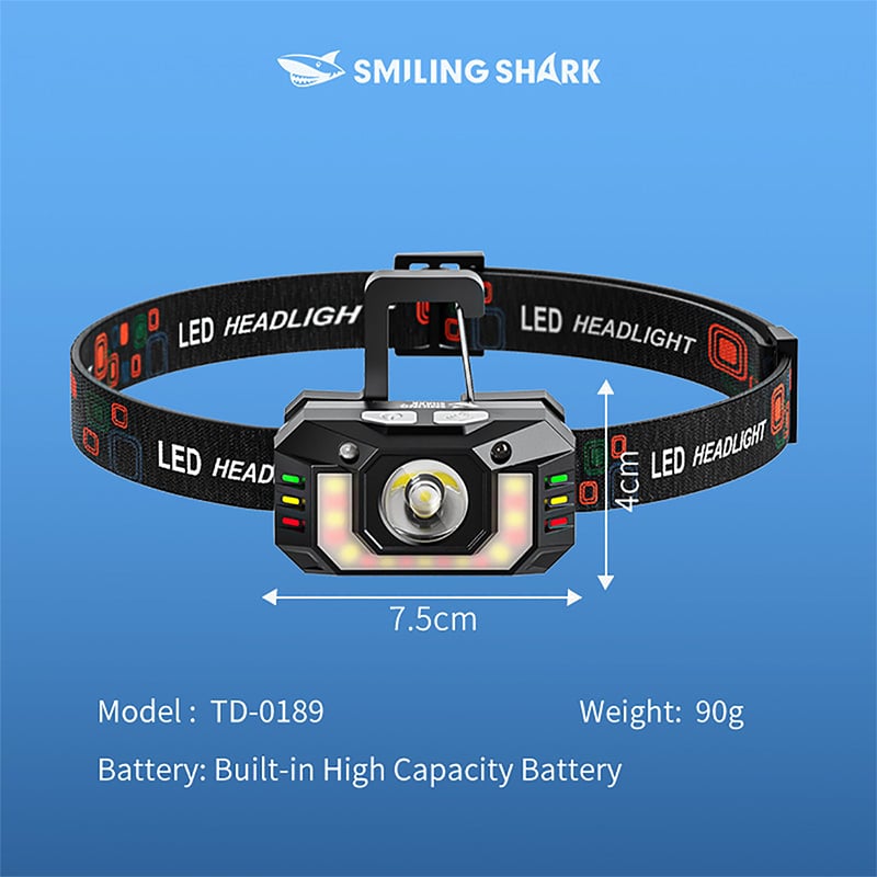 Picture of Smiling Shark High intensity LED HEADLAMP Battery 1200mah Model TD0189A | 3 Months Warranty - Multicolor