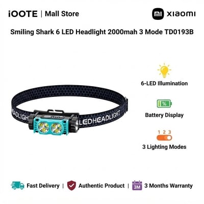 Picture of Smiling Shark 6 LED Headlight 2000mah 3 Mode TD0193B | 3 Months Warranty - Black