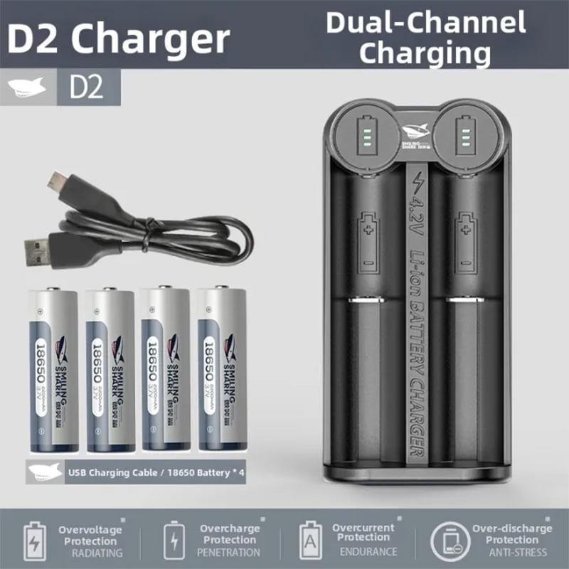 Picture of Smiling Shark Dual Channel Battery Charger D2 - Black