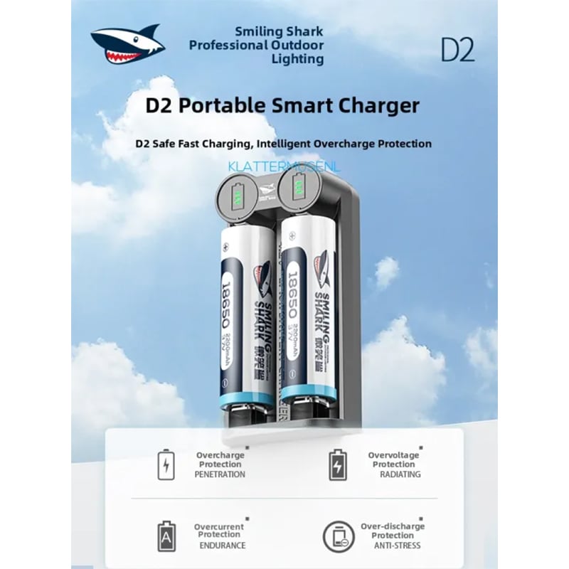 Picture of Smiling Shark Dual Channel Battery Charger D2 - Black