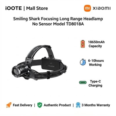 Picture of Smiling Shark Focusing Long Range Headlamp No Sensor Model TD8018A | 3 Months Warranty - Black
