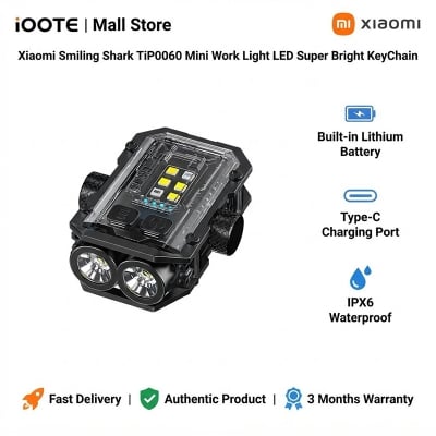 Picture of Xiaomi Smiling Shark TiP0060 Mini Work Light LED Super Bright KeyChain | 3 Months Warranty - Black