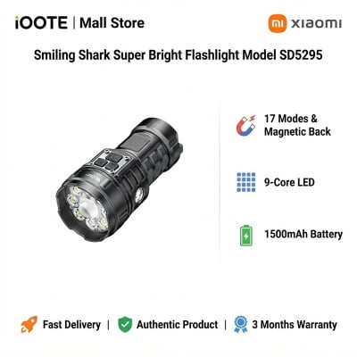Picture of Smiling Shark Super Bright Flashlight Model SD5295 | 3 Months Warranty - Black