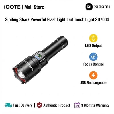 Picture of Smiling Shark Powerful FlashLight Led Touch Light SD7004 | 3 Months Warranty - Black