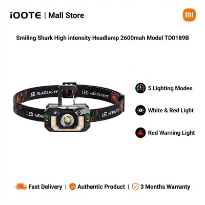 Picture of Smiling Shark High intensity Headlamp 2600mah Model TD0189B | 3 Months Warranty - Black