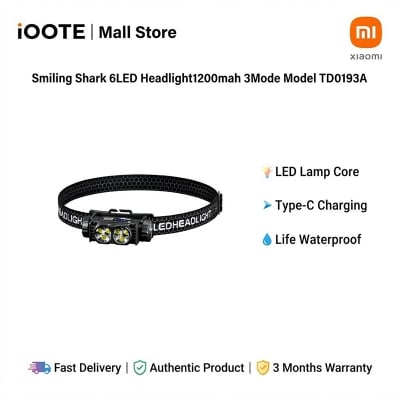 Picture of Smiling Shark 6LED Headlight1200mah 3Mode Model TD0193A | 3 Months Warranty - Black