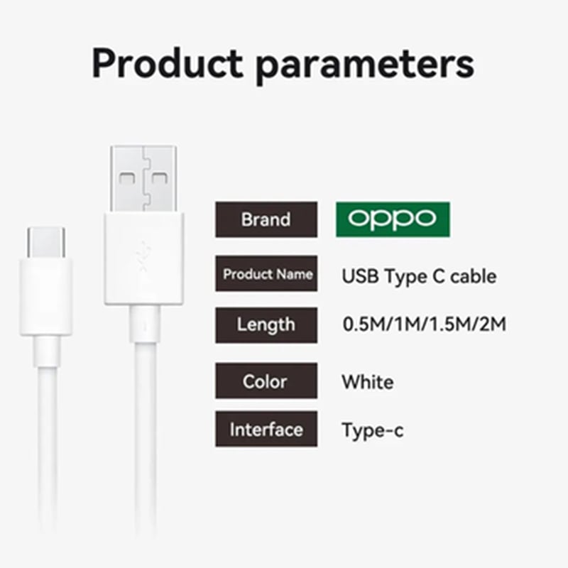Picture of Oppo SuperVOOC Type-A to Type-C USB Fast Charging 1M Cable | Data Sync Cable for OPPO Devices | 3 Months Warranty - White