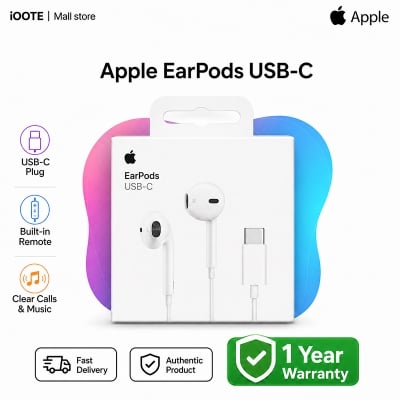Picture of Apple EarPods USB C Wired Earphones Built In Remote Music Calls Volume Control 1 Year Warranty Stereo Headphones Single Piece - White