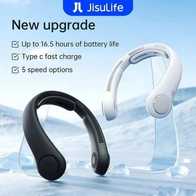 Picture of JISULIFE Neck Fan Life4, Neckbrace Personal Hands Free, 5 Speed Gears Adjustment, 5000 mAh Wearable Bladeless Quiet Rechargeable for Outdoor Indoor, Gifts for Women Men - Multicolor