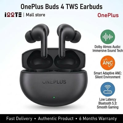 Picture of OnePlus Buds 4 TWS Earbuds with Upto 55dB Real-time ANC, Adaptive Mode, Dual Drivers with DACs, 3D Audio, Upto 45hrs Music Playback, ,Dual-Device connectivity, 47ms Low Latency | 6 Months Warranty