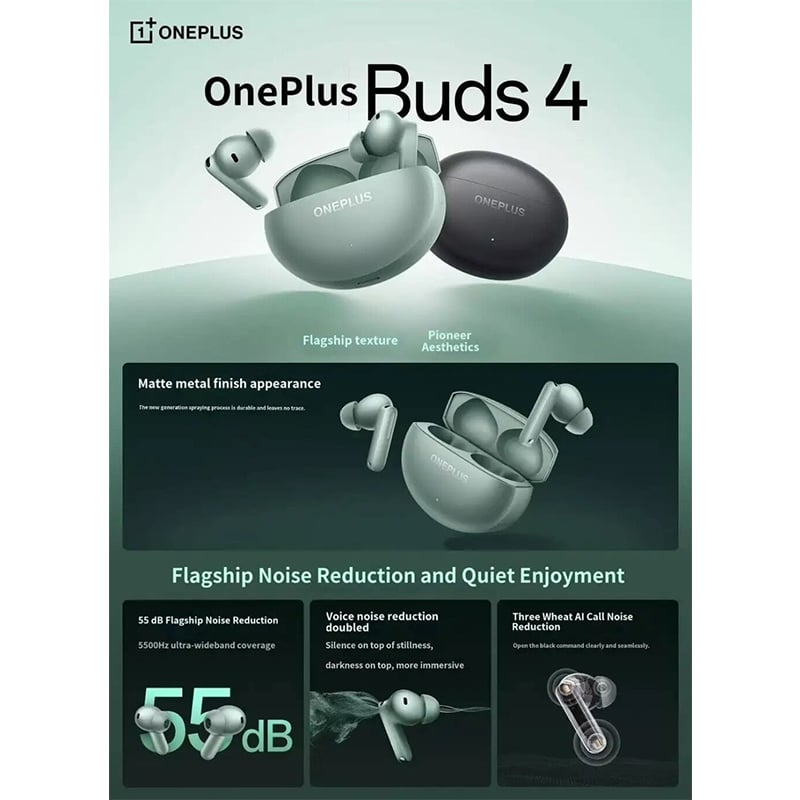 Picture of OnePlus Buds 4 TWS Earbuds with Upto 55dB Real-time ANC, Adaptive Mode, Dual Drivers with DACs, 3D Audio, Upto 45hrs Music Playback, ,Dual-Device connectivity, 47ms Low Latency | 6 Months Warranty