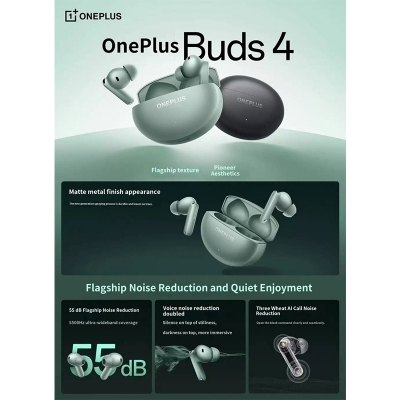 Picture of OnePlus Buds 4 TWS Earbuds with Upto 55dB Real-time ANC, Adaptive Mode, Dual Drivers with DACs, 3D Audio, Upto 45hrs Music Playback, ,Dual-Device connectivity, 47ms Low Latency | 6 Months Warranty