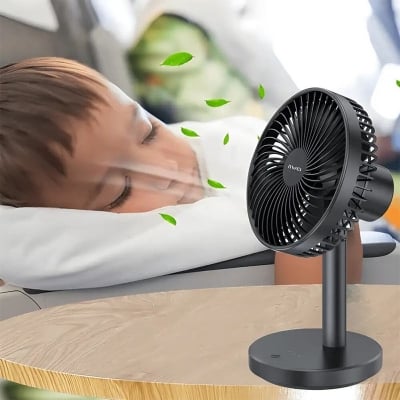 Picture of Awei F30 Mini Portable Rechargeable Desk Stand Fan, 3600mAh rechargeable battery, 3 to 9 hours of cooling on a single charge, 3 gears Brushless Servo Motor, 6 months warranty - Black
