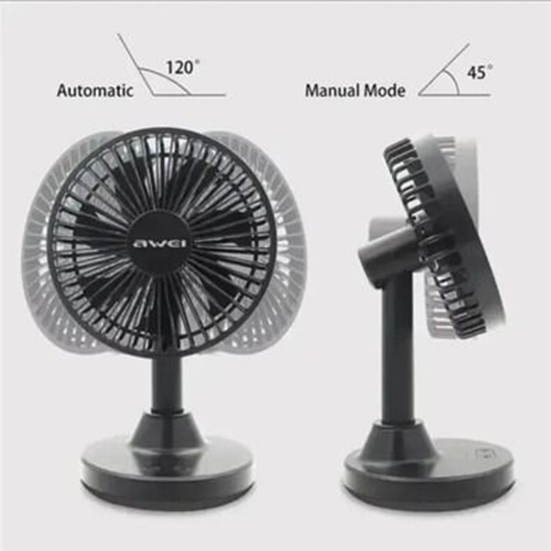 Picture of Awei F30 Mini Portable Rechargeable Desk Stand Fan, 3600mAh rechargeable battery, 3 to 9 hours of cooling on a single charge, 3 gears Brushless Servo Motor, 6 months warranty - Black