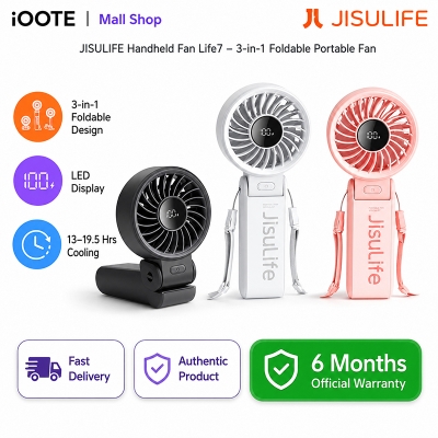 Picture of JISULIFE Handheld Fan Life7 – 3-in-1 Foldable Portable Fan with LED Display, 5-Speed & Rechargeable Battery | 6 Months Warranty - 3600mAh