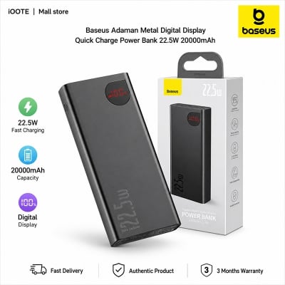 Picture of Baseus Adaman Metal 20000mAh 22.5W Fast Charging Power Bank with Digital Display | 3 Months Warranty - Black