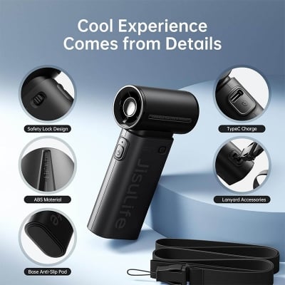 Picture of JISULIFE Portable Handheld Fan Life9, Turbo Power High Speed Air [18H Max Cooling Time], 5 Gear Wind, 5000mAh Rechargeable, Mini Pocket Design, Personal Fan for Travel Concerts Camping Makeup - Multicolor