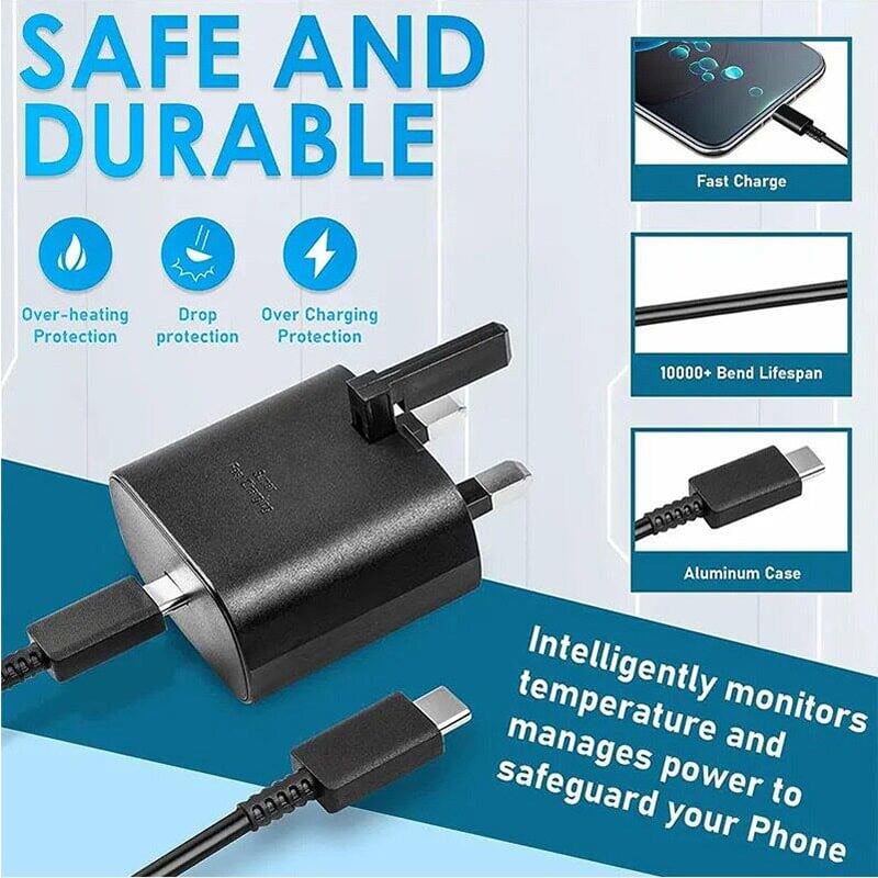 Picture of Samsung 25w Super Fast Charger Samsung USB-C To USB-C PD Charger Adaptive To Qualcomm 3.0 Super Fast Charging - Black