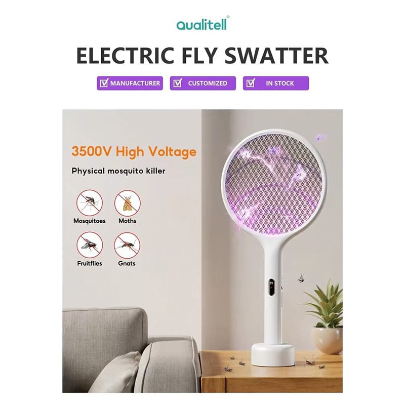 Picture of Qualitell E3 Electric Mosquito wall-mounted auto-killer Swatter | 3-in-1 UV Trap, Rechargeable, Digital Display - White