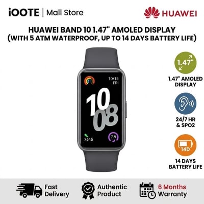 Picture of Huawei Band 10 1.47" AMOLED display with 5 ATM Waterproof Up to 14 Days Battery Life - Black