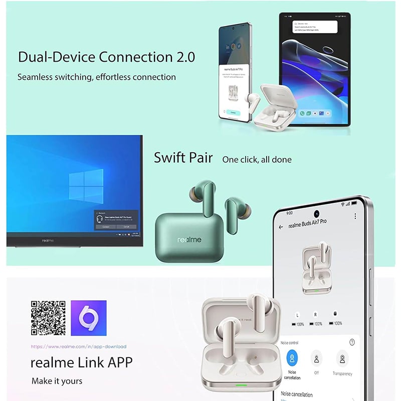 Picture of Realme Buds Air 7 Pro 53dB Hi-Res True Wireless Earbuds | The Sound of Artificial Intelligence - Black