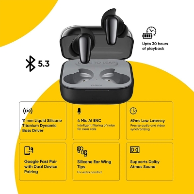 Picture of realme Buds Air 3S True Wireless Earbuds 4-Mic design AI ENC Call Noise Reduction - Black