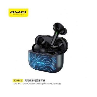 Picture of Awei T29 Pro True Wireless Games Earbuds With RGB Color Lighting Charging Case - Black