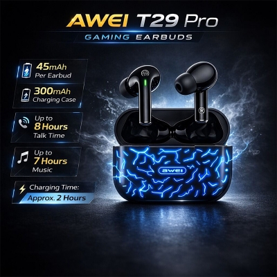 Picture of Awei T29 Pro True Wireless Games Earbuds With RGB Color Lighting Charging Case - Black