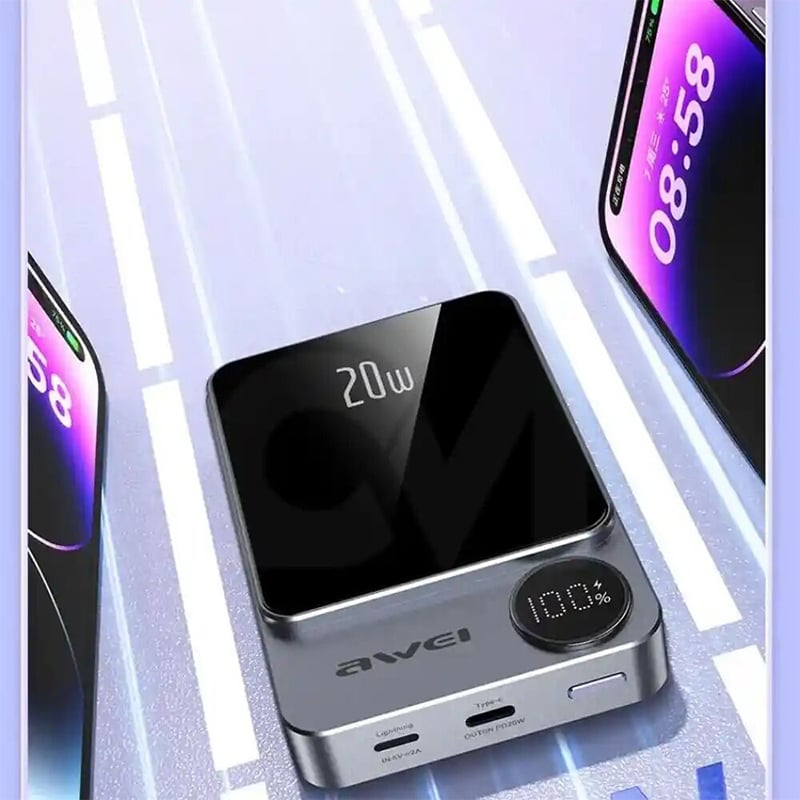 Picture of AWEI P39K 15W Wireless Magnetic 10000mAh Power Bank / 22.5W 5A PD 20W Super Fast Charging / Digital Display - Multicolor