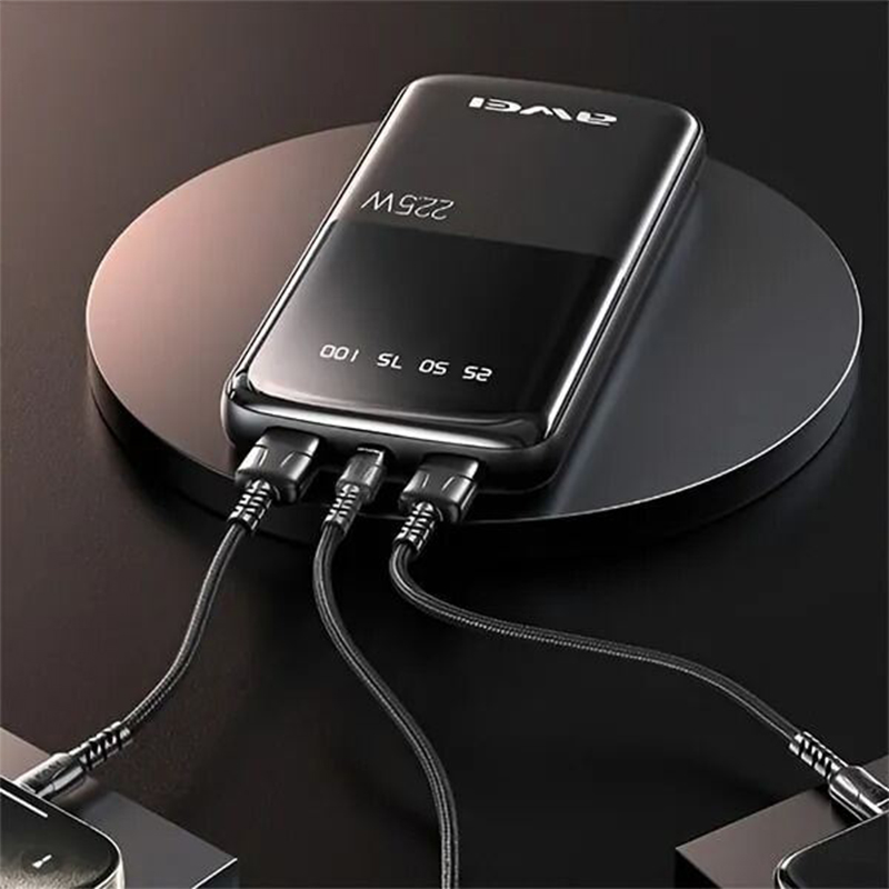 Picture of AWEI P10K 10000mAh Fast Charging 22.5W Dual USB Output Ports Digital Display Power Bank - Black