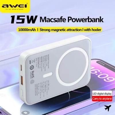 Picture of Awei charger P185K 15 watt magnetic Wireless charging Powerbank 10000Mah - Grey