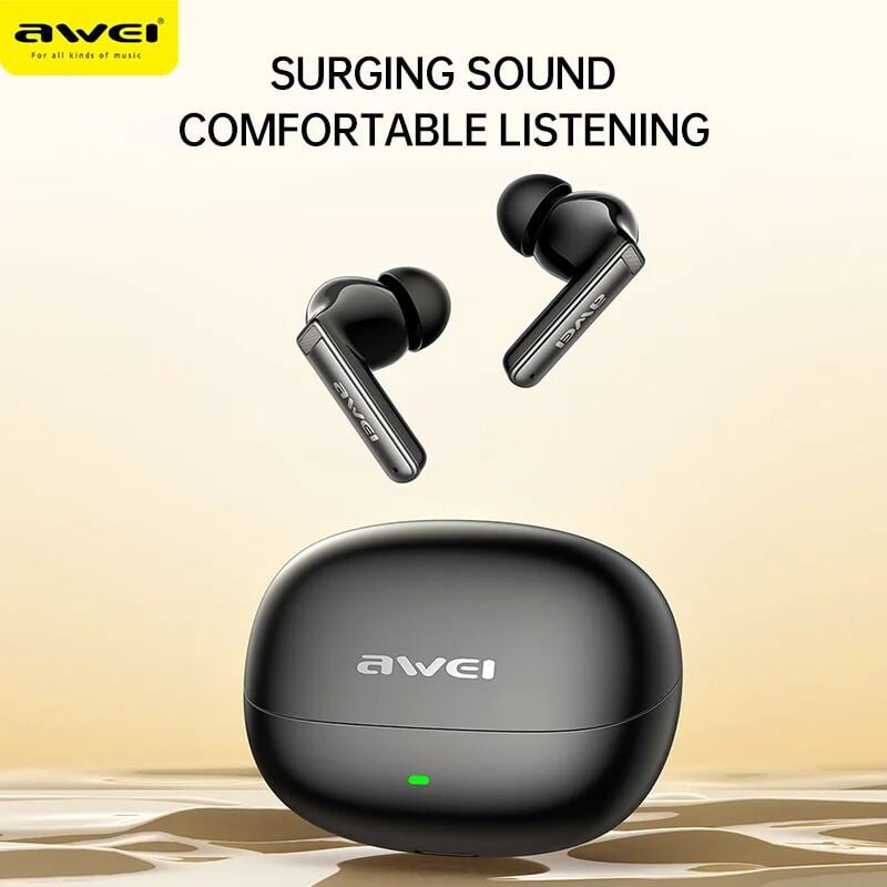Picture of Awei T88 ANC True Wireless Bluetooth Earphone Gaming Headset 10mm Moving Coil Super Bass Spatial Sound Effects Earbuds with 30 Hours Of Playback - Black