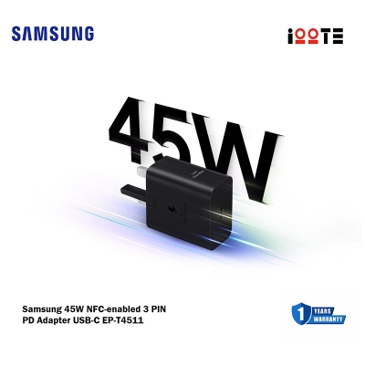 Picture of Samsung 45W NFC-enabled 3 PIN PD Adapter USB-C EP-T4511 - Black
