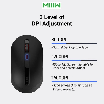 Picture of Xiaomi MiiiW Wireless Silent Mouse MWMM01 Gaming Mouse 2.4Ghz | 800 / 1200 / 1600 DPI Adjustment for Laptop Notebook Office - Black