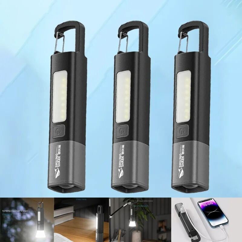 Picture of Xiaomi Smiling Shark SD1023 LED Multifunctional Powerfull Flashlight with Hook Camping Light USB Rechargeable Zoomable - Grey