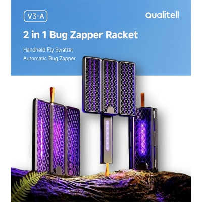 Picture of Xiaomi Qualitell V3 Electric Mosquito Fly Insect Zapper W/UV Lamp 3-in-1 Transformable Bug Zapper with 18 Violet Bug Light Beads, Electric Fly Swatter 5-Layer, 3000mAh Rechargeable Mosquito Zapper, Portable Fly Killer - Black