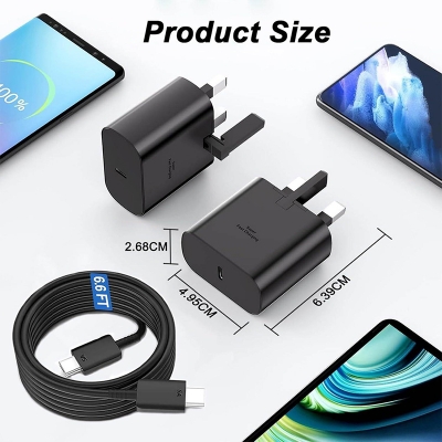 Picture of Samsung 25w Super Fast Charger Samsung USB-C To USB-C PD Charger Adaptive To Qualcomm 3.0 Super Fast Charging - Black