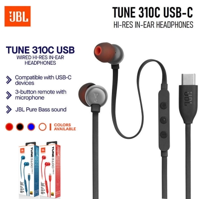Picture of [ORIGINAL] JBL Tune 310C USB Type C Wired Hi-Res In-Ear Headphones Wired Earphones with Microphone - Black